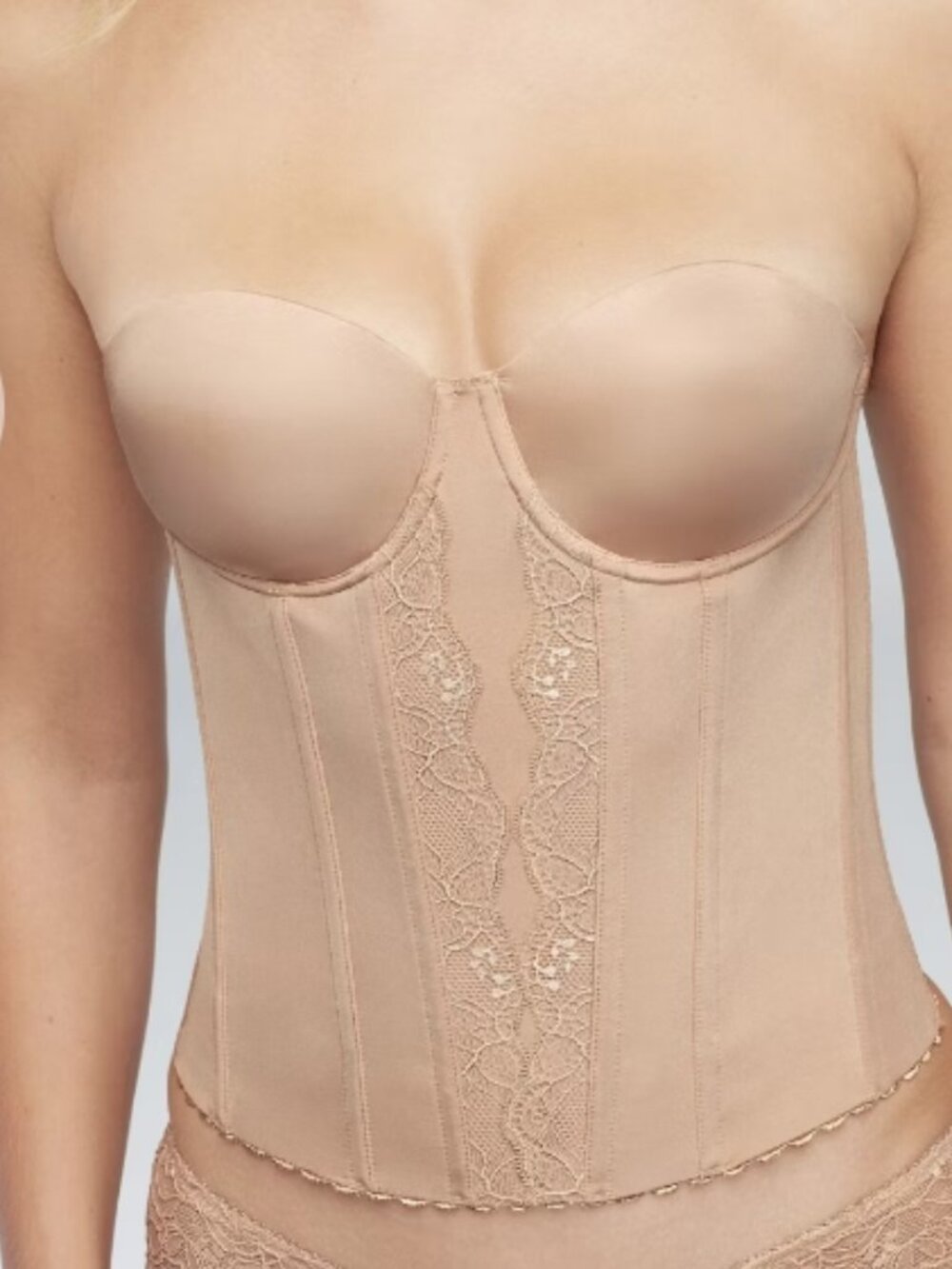 PARFAIT ELISSA LOW BACK BUSTIER  36B EUROPEAN NUDE LONGLINE BRIDAL NWT